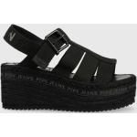 Dámske Spoločenské sandále Pepe Jeans čiernej farby v elegantnom štýle z tkaniny klinový opätok vo veľkosti 41 na leto 