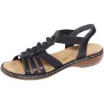 Dámske Kožené sandále Rieker čiernej farby vo veľkosti 40 s výškou opätku 3 cm - 5 cm v zľave na leto 
