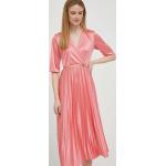 Dámske Letné šaty ružovej farby z polyesteru s dĺžkou: Pod kolená 