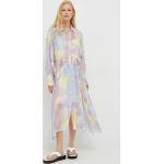Dámske Designer Letné šaty HUGO BOSS BOSS fialovej farby z viskózy vo veľkosti S s dĺžkou: Pod kolená 