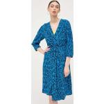 Dámske Designer Mini šaty HUGO BOSS BOSS modrej farby z viskózy vo veľkosti M 