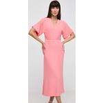 Dámske Designer Dlhé šaty HUGO BOSS BOSS ružovej farby z viskózy Oversize s dĺžkou: Maxi 