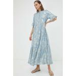 Dámske Dlhé šaty Bazaar modrej farby v trblietavom štýle z viskózy s dĺžkou: Maxi metalické 