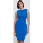 Dámske Designer Mini šaty Calvin Klein modrej farby v elegantnom štýle z polyesteru vo veľkosti S v zľave 