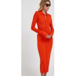 Dámske Designer Letné šaty Calvin Klein oranžovej farby z viskózy s dĺžkou: Pod kolená v zľave 