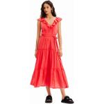 Dámske Letné šaty Desigual Desigual červenej farby z viskózy s dĺžkou: Pod kolená v zľave 