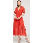 Dámske Čipkované šaty Desigual Desigual červenej farby z viskózy vo veľkosti XS s dĺžkou: Maxi 