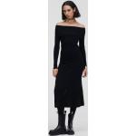 Dámske Designer Šaty s dlhým rukávom Karl Lagerfeld čiernej farby s odhaleným výstrihom s dlhými rukávmi 