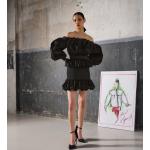 Nová kolekcia: Dámske Designer Šaty bez ramienok Karl Lagerfeld čiernej farby v elegantnom štýle s vyšívaným vzorom vo veľkosti M s odhaleným výstrihom s volánmi 