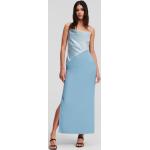 Dámske Designer Šaty na ramienka Karl Lagerfeld modrej farby v elegantnom štýle zo saténu vo veľkosti M s dĺžkou: Pod kolená 