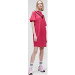 Dámske Designer Úpletové šaty Karl Lagerfeld ružovej farby z čipky s krátkymi rukávmi s volánmi 
