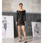 Nová kolekcia: Dámske Designer Šaty bez ramienok Karl Lagerfeld čiernej farby z kože vo veľkosti M s odhaleným výstrihom na zips 