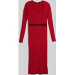 Dámske Designer Šaty s dlhým rukávom Karl Lagerfeld červenej farby v trblietavom štýle vo veľkosti XS s dlhými rukávmi s dĺžkou: Pod kolená s glitrami 