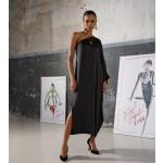 Nová kolekcia: Dámske Designer Áčkové šaty Karl Lagerfeld čiernej farby v elegantnom štýle s vyšívaným vzorom s jedným rukávom asymetrické 