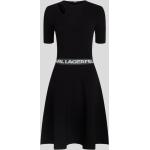 Dámske Designer Pletené šaty Karl Lagerfeld čiernej farby v elegantnom štýle vo veľkosti XXL s okrúhlym výstrihom s krátkymi rukávmi s výrezmi 