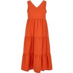 Dámske Dlhé šaty WOOLRICH oranžovej farby s jednofarebným vzorom z popelínu bez rukávov s dĺžkou: Maxi s nariasením 