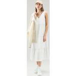 Dámske Dlhé šaty WOOLRICH bielej farby s jednofarebným vzorom z popelínu bez rukávov s dĺžkou: Maxi s nariasením 