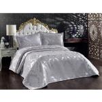 Prehozy na posteľ sivej farby s jednofarebným vzorom z damašku 240x260 