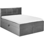 Boxspring postele sivej farby zo zamatu s úložným priestorom 