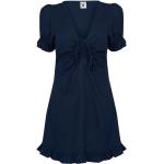 Dámske Mini šaty soulcal modrej farby v klasickom štýle vo veľkosti XS s krátkymi rukávmi vhodné do práčky s volánmi v zľave 