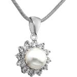 Strieborné prívesky bielej farby z kryštálu s perlou 