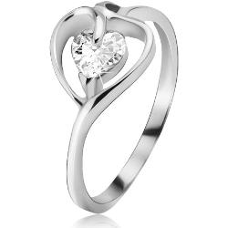Strieborný prsteň 925, kontúra srdca s čírym zirkónom - Veľkosť: 64 mm
