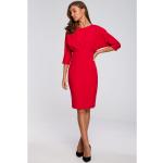 Dámske Letné šaty stylove červenej farby v biznis štýle z polyesteru s dĺžkou: Pod kolená na zips v zľave 