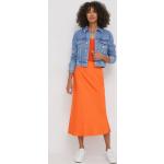 Dámske Designer Midi sukne Calvin Klein oranžovej farby z viskózy vo veľkosti S s dĺžkou: Pod kolená v zľave 