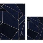 Kúpeľňové predložky tmavo modrej farby s geometrickým vzorom 2 ks balenie v zľave s priemerom 60 cm 