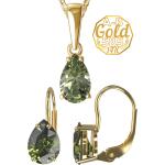 A-B Jewelry set pendant and earrings Forest green with vltavin in yellow gold 200000113