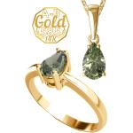 A-B Jewelry set pendant and ring Forest green with vltavin in yellow gold 200000115