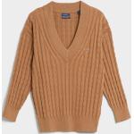Dámske Pletené svetre Gant hnedej farby z tričkoviny s véčkovým výstrihom na zimu 