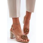 Dámske Sandále na podpätku kesi zlatej farby v elegantnom štýle hrubý opätok vo veľkosti 36 metalické v zľave na leto 