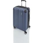Veľké cestovné kufre Travelite modrej farby v modernom štýle z plastu integrovaný zámok objem 86 l 