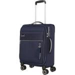 Malé cestovné kufre Travelite modrej farby v elegantnom štýle z tkaniny na zips integrovaný zámok objem 35 l udržateľná móda 