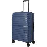 Pánske Stredné cestovné kufre Travelite modrej farby rotačné kolesá objem 67 l 