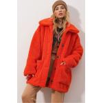 Dámske Zimné kabáty červenej farby v športovom štýle z plyšu Onesize v zľave 