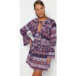 Dámske Denné šaty Trendyol fialovej farby s kvetinovým vzorom z bavlny v zľave 