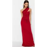 Dámske Spoločenské šaty Trendyol tmavo červenej farby v elegantnom štýle z polyesteru vo veľkosti L s jedným rukávom asymetrické v zľave 