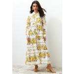 Dámske Šaty s potlačou Trendyol horčicovej farby s kvetinovým vzorom z polyesteru vo veľkosti M v zľave 