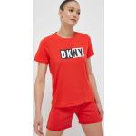 Dámske Designer Topy s krátkym rukávom DKNY červenej farby vo veľkosti XS s krátkymi rukávmi 