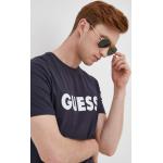 Pánske Tričká s potlačou Guess BIO tmavo modrej farby z bavlny udržateľná móda 