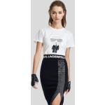 Dámske Designer Tričká s krátkym rukávom Karl Lagerfeld bielej farby vo veľkosti XS s okrúhlym výstrihom s kamienkami 