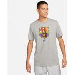Pánske Tričká s krátkym rukávom Nike sivej farby z bavlny s okrúhlym výstrihom s krátkymi rukávmi s motívom FC Barcelona 