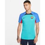 Pánske Tričká s krátkym rukávom Nike Strike modrej farby z polyesteru s okrúhlym výstrihom s krátkymi rukávmi s motívom FC Barcelona 