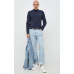Pánske Designer Tričká s dlhým rukávom Calvin Klein tmavo modrej farby s jednofarebným vzorom z bavlny s dlhými rukávmi 