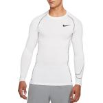 Pánske Tričká s dlhým rukávom Nike Pro bielej farby s dlhými rukávmi v zľave 