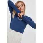 Dámske Tričká s dlhým rukávom Pepe Jeans tmavo modrej farby z bavlny vo veľkosti XS s dlhými rukávmi 