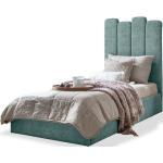 Jednolôžkové postele tyrkysovej farby s geometrickým vzorom zo zamatu s úložným priestorom v zľave 