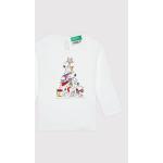 Detské tričká s dlhým rukávom UNITED COLORS OF BENETTON BIO bielej farby z bavlny s dlhými rukávmi s motívom Snoopy v zľave udržateľná móda 